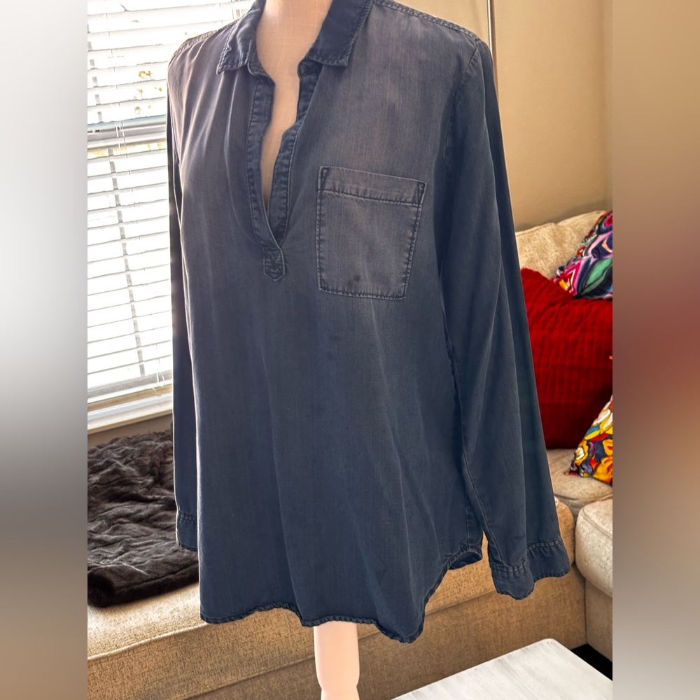 Side Stitch Indigo Button-Up Shirt